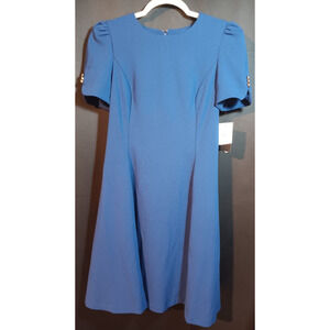 NWT DKNY Women's Short Sleeve Fit and Flare Dress Sz 4P Cobalt Blue $154 Retail
